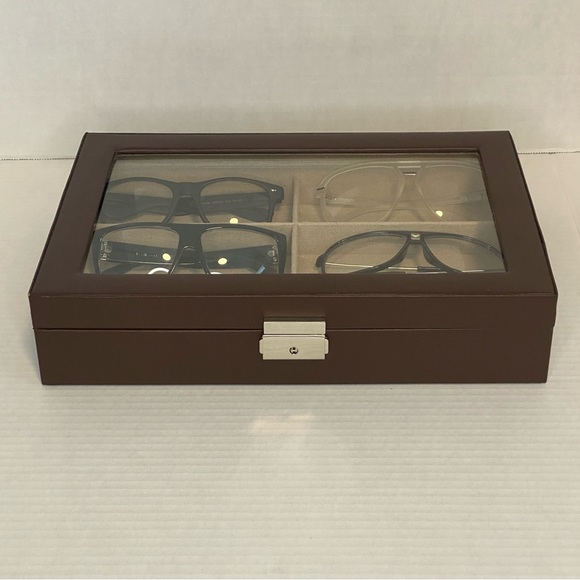 Tech Swiss 6 XL Pair Compartments Eyeglass Display Box Storage Case. Key Lock - Picture 2 of 7
